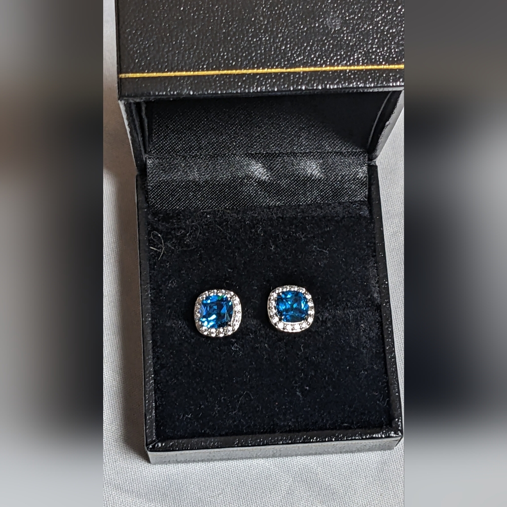 Blue Topaz Earrings, Sterling Silver Studs